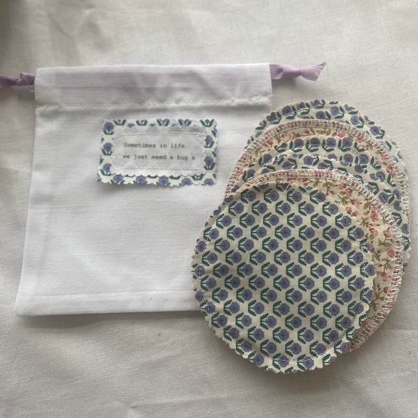 Handmade face wipes with sweet little drawstring bag