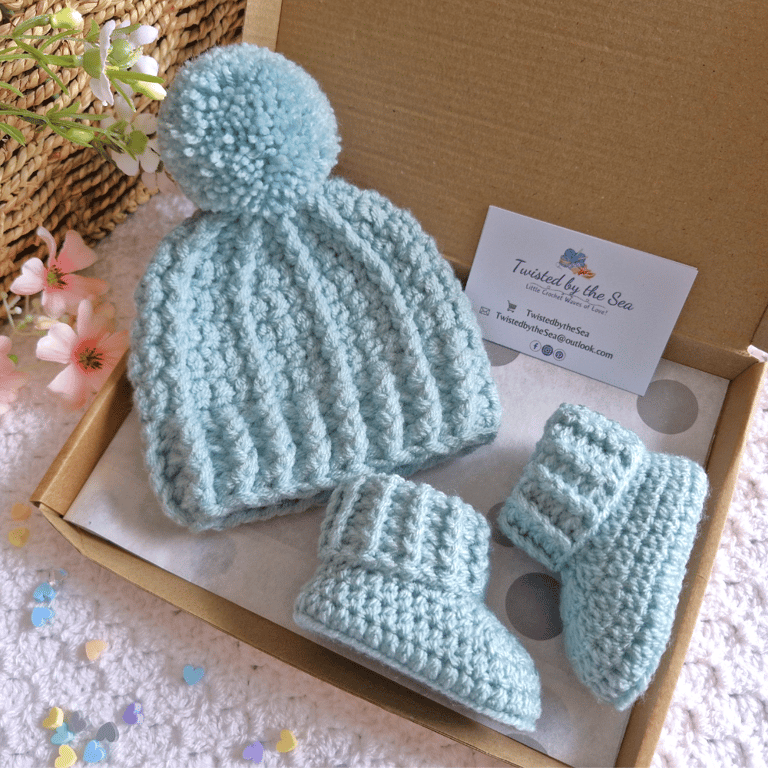 Crochet Baby Shower Gift – Handmade Hat & Bootie Set