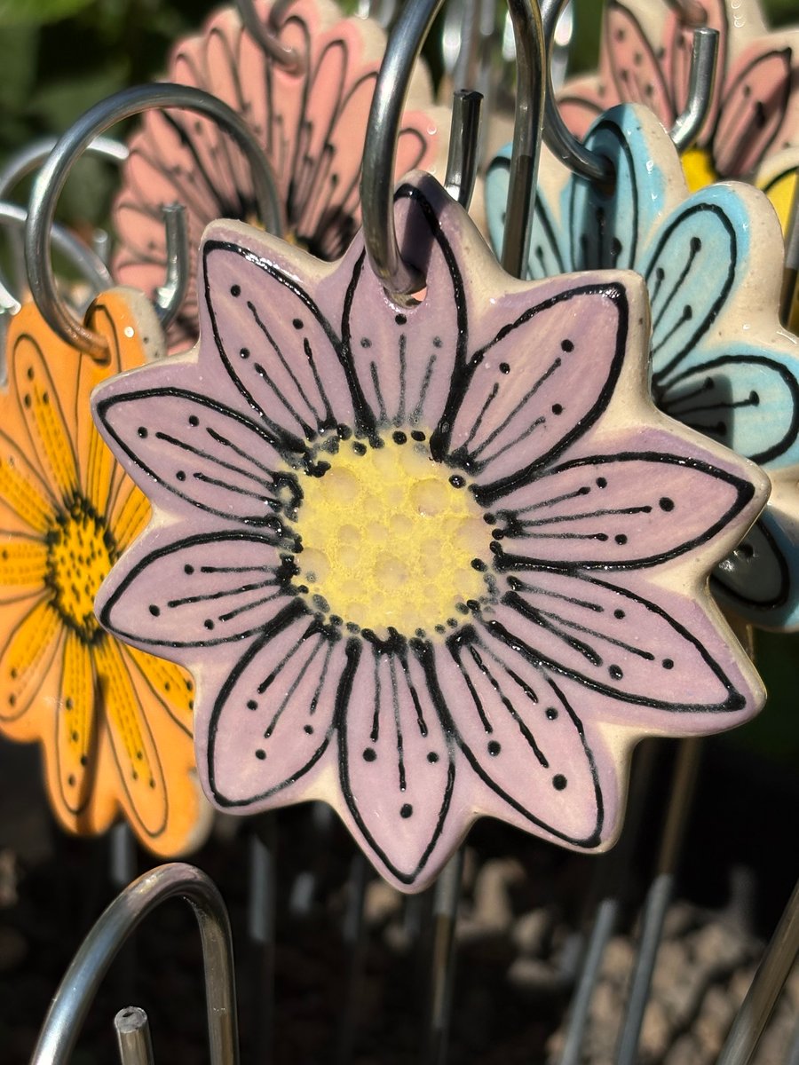 Handmade Stoneware Ceramic Flower Stake - Purple