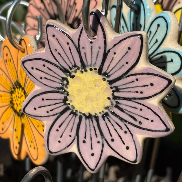 Handmade Stoneware Ceramic Flower Stake - Purple