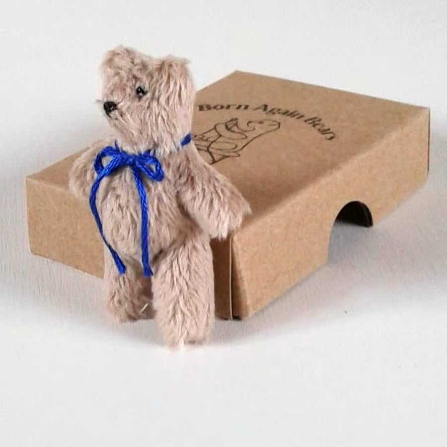 Tiny ted in a box, letterbox gift 'random act of tiny furry kindness'