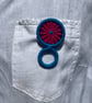 Dorset Button Glasses Holder Brooch - Turquoise & Pink Pinwheel (18mm) - Image 4