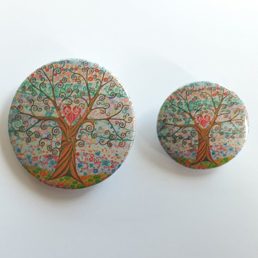 Heart Tree of Life Heart Pin Button Badge 25mm or 38mm