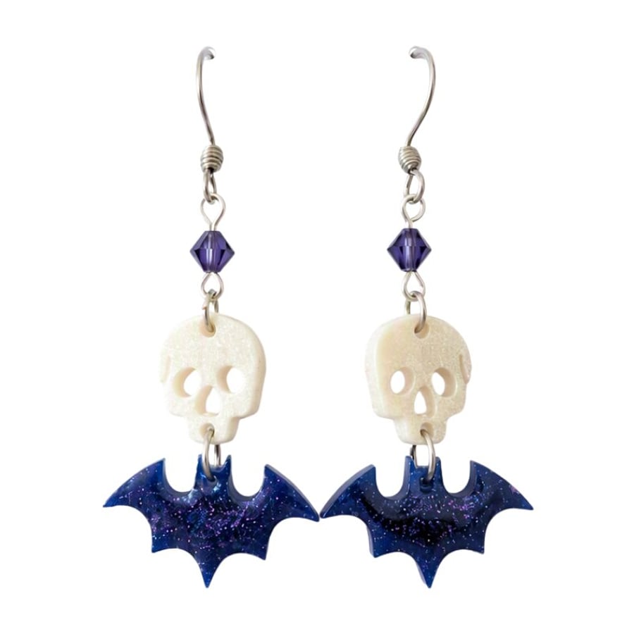 Resin Earrings - Skull and Bats