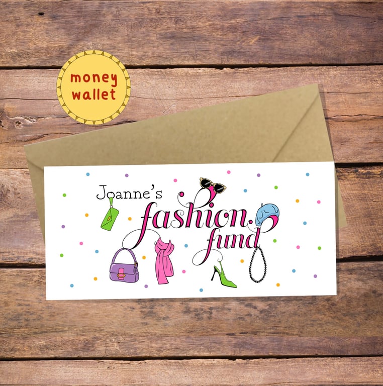Fashion Fund Personalised Money Wallet Card - cash gift envelope