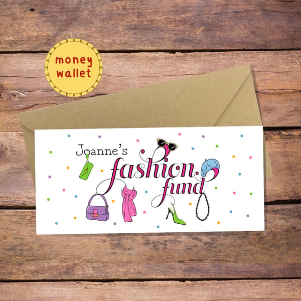 Fashion Fund Personalised Money Wallet Card - cash gift envelope