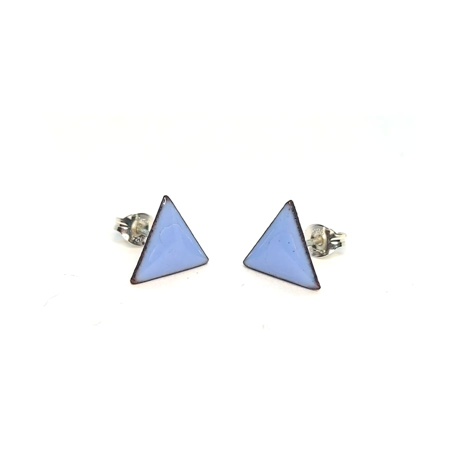 Colourful light blue enamel triangle stud earrings