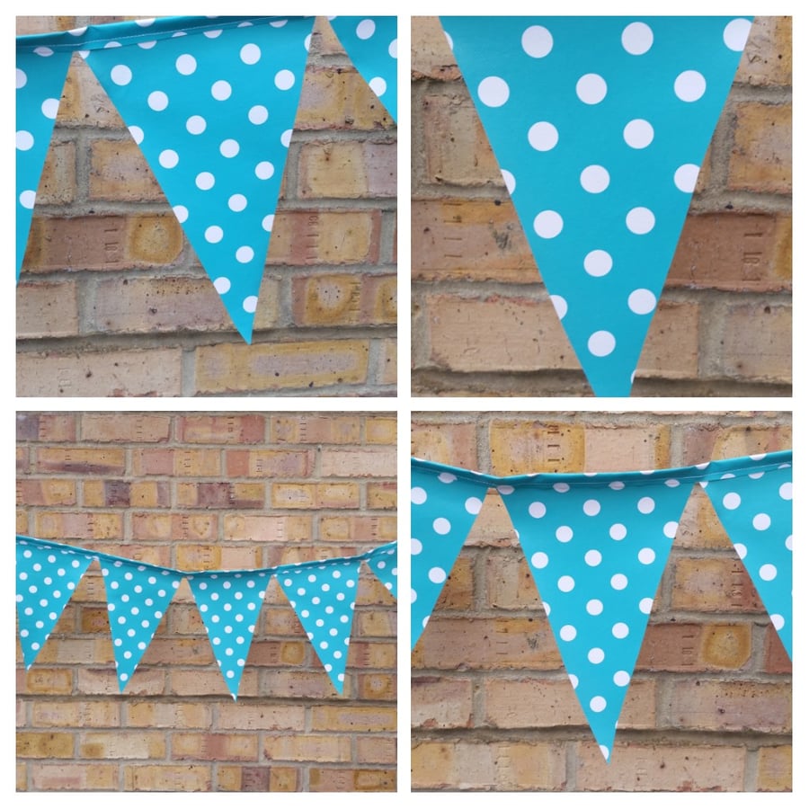 Polkadot turquoise bunting in pvc. 