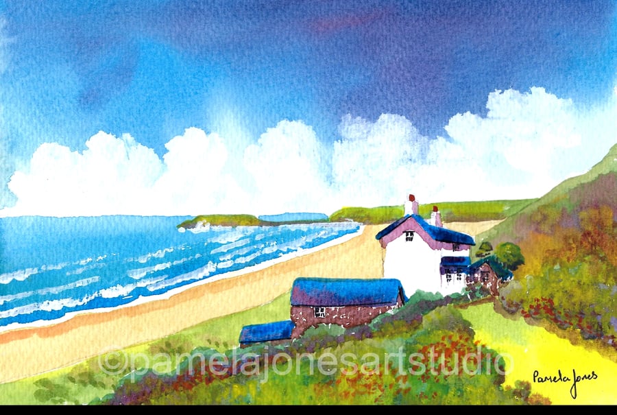 The Old Rectory, Rhossili Bay, Gower, Original Watercolour in 14 x 11'' Mount