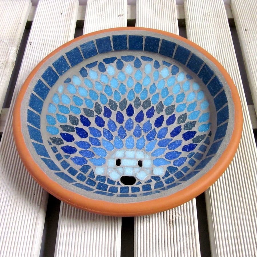 Moonlight Hedgehog Mosaic Garden Bird Bath