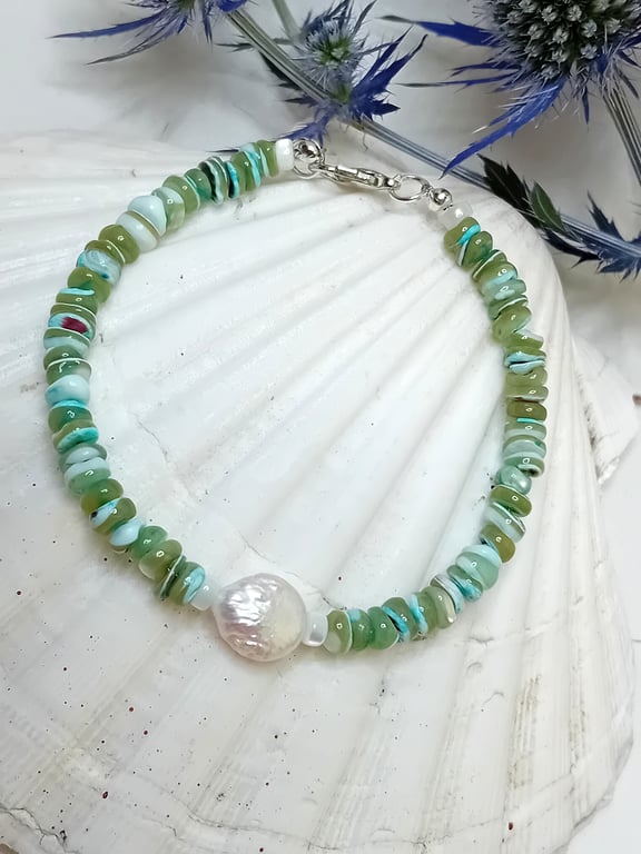 Horseshoe Crab Shell Bracelet with Baroque Pearl