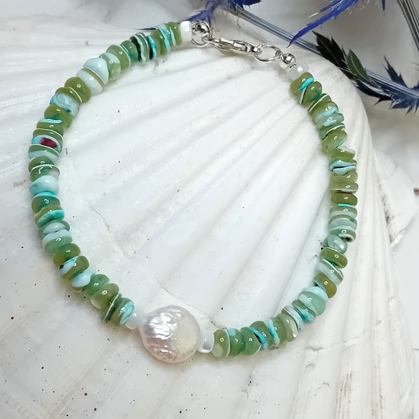 Horseshoe Crab Shell Bracelet with Baroque Pearl