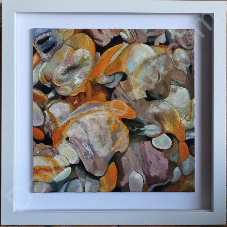 Cockles Original Oil Painting 20x20cm Canvas Panel Framed clam shellfish seafood
