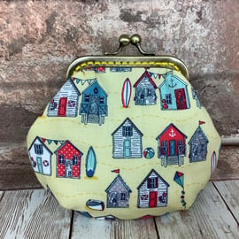 Beach Huts Seaside frame coin purse with kiss clasp