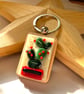 Flowering Cactus fused glass keyring   - Image 3
