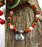 Gemstone Bracelet in Autumn Shades with Handmade Sterling Silver Heart Charm