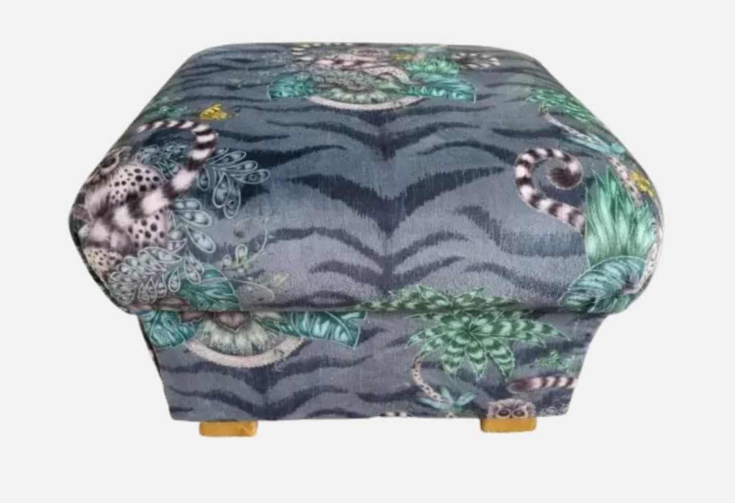 Storage Footstool Emma J Shipley Lemur Navy Blue Velvet Pouffe Monkeys 