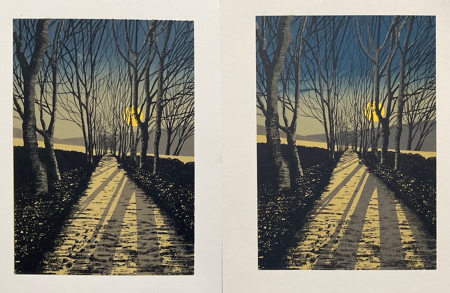 'Moonlit Lane' original screen print - MISPRINT