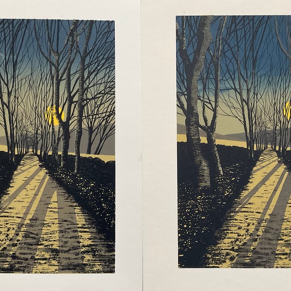 'Moonlit Lane' original screen print - MISPRINT