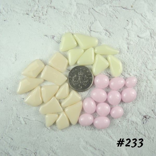 25g cream and pink art glass cabochons, for jewellery making, crafting (233)
