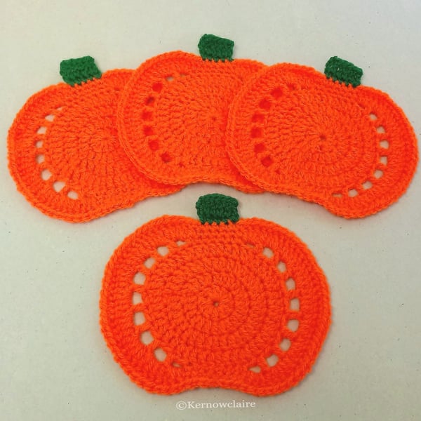 Coasters, Large Pumpkin coasters in orange, set of four, Halloween table mats