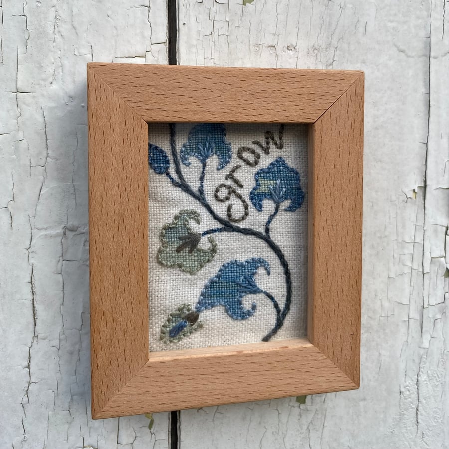 ‘Grow 1’ Hand Embroidered Picture, Framed