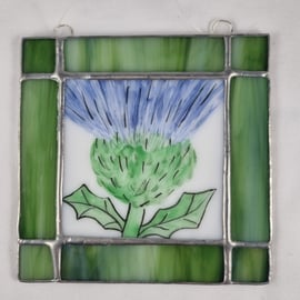 565 Stained Glass Thistle Painting - handmade hanging decoration.