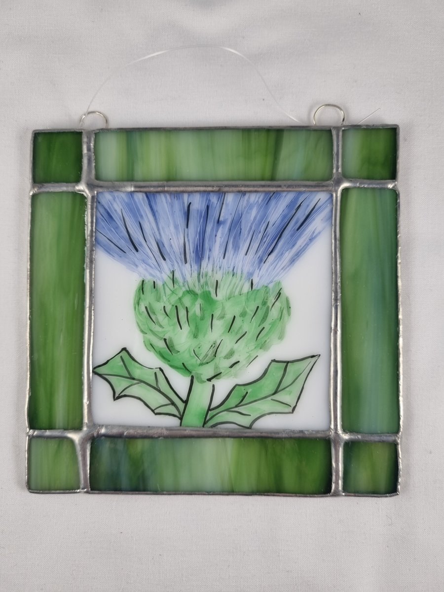 565 Stained Glass Thistle Painting - handmade hanging decoration.