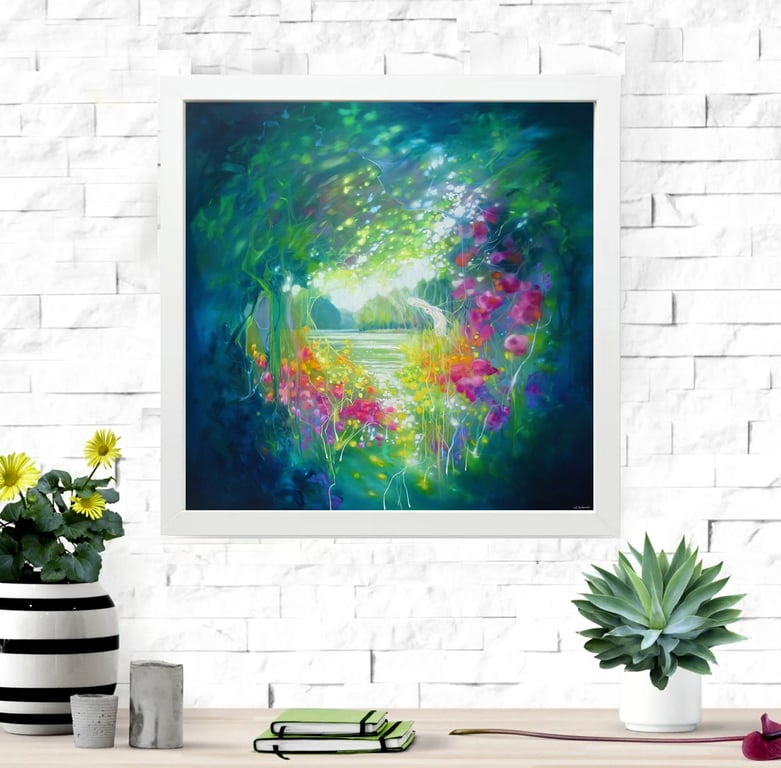 The Owls Secret Garden is a framed canvas print of an owl in a magical garden