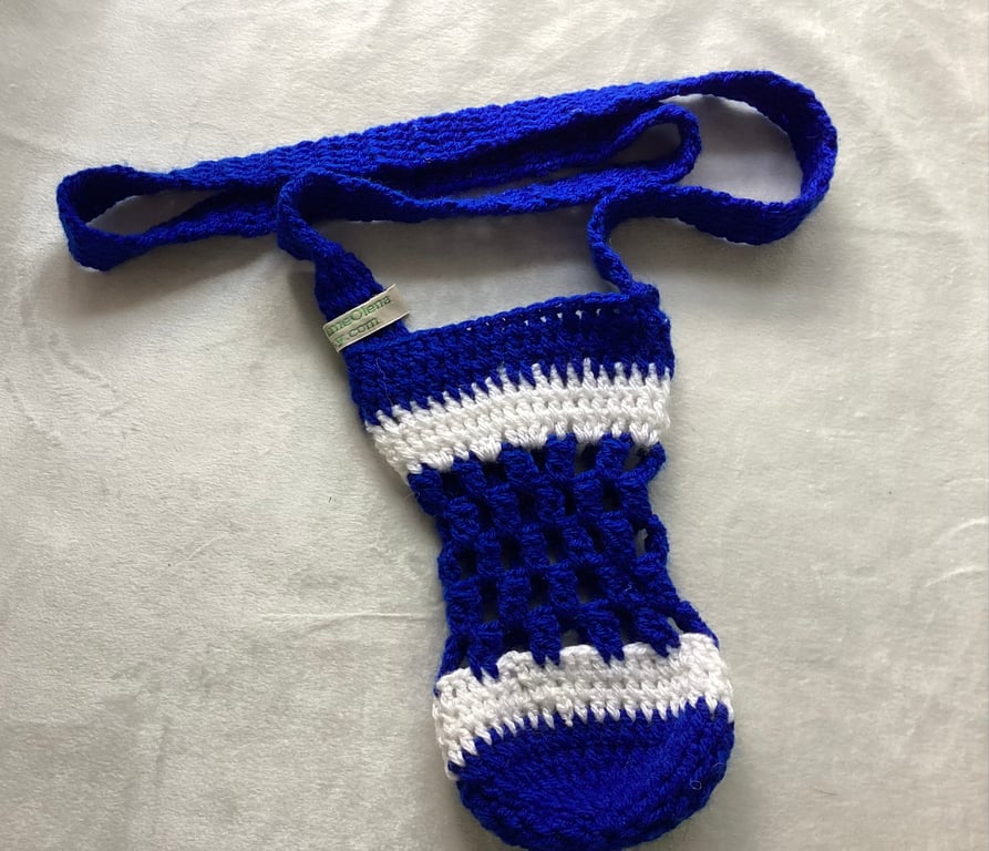 Crochet water bottle holder, crochet pouch, blue bag,
