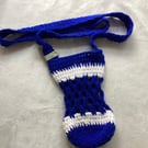Crochet water bottle holder, crochet pouch, blue bag,