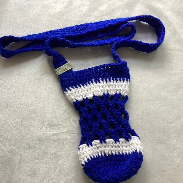 Crochet water bottle holder, crochet pouch, blue bag,