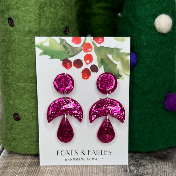 Sparkly hot pink dangle earrings 