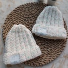 Crochet Hat Beanie White & Pastel Fleck Age 6-12 Months
