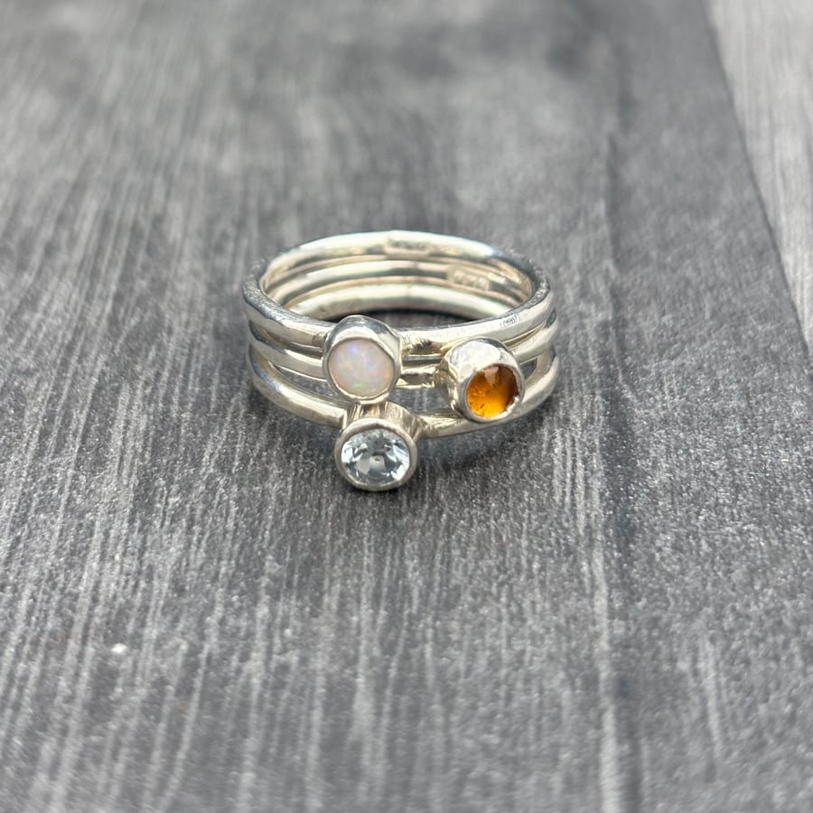 Birthstones Silver Stack Ring, Sterling Silver Stack Ring, customised stack ring