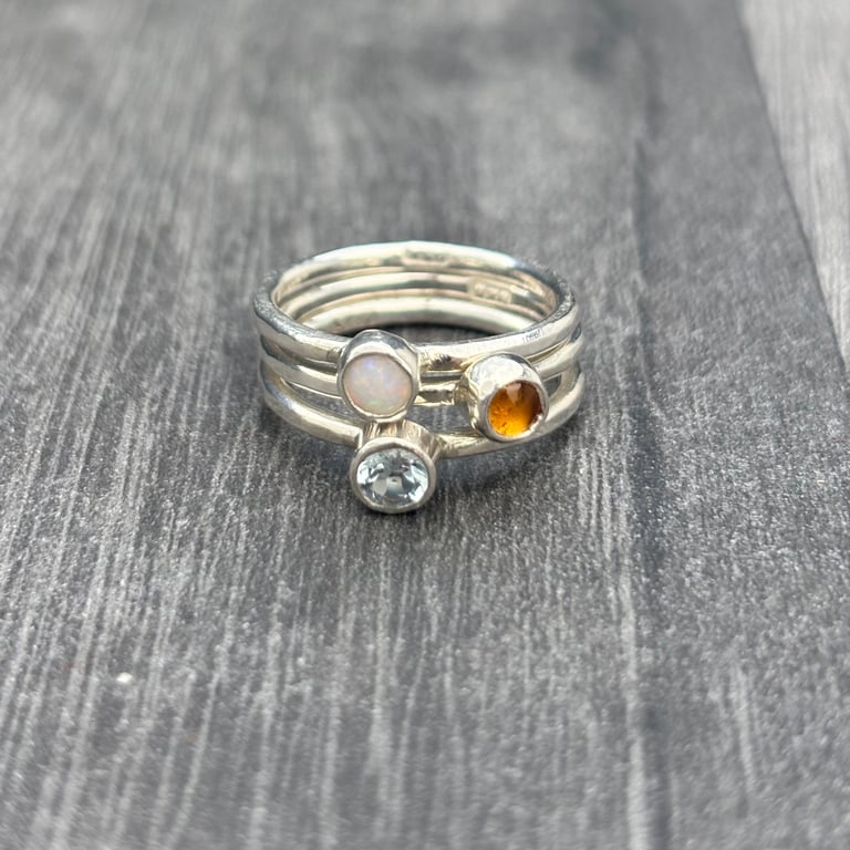 Birthstones Silver Stack Ring, Sterling Silver Stack Ring, customised stack ring