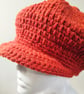 Woollen Crochet Baker Boy Cap in Russet with Navy Lining - Image 3