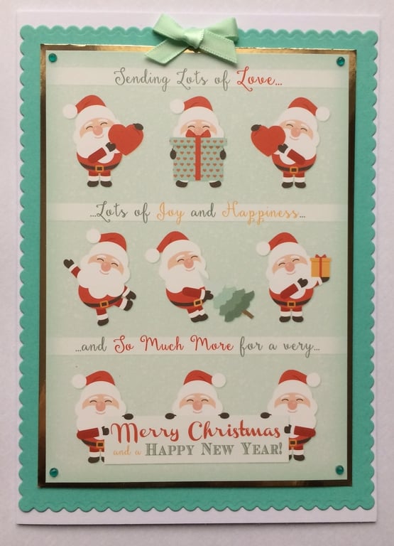 Handmade Christmas Card Cute Santa Claus Gifts Joy and Happiness