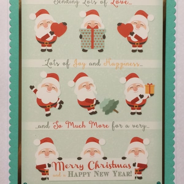 Handmade Christmas Card Cute Santa Claus Gifts Joy and Happiness