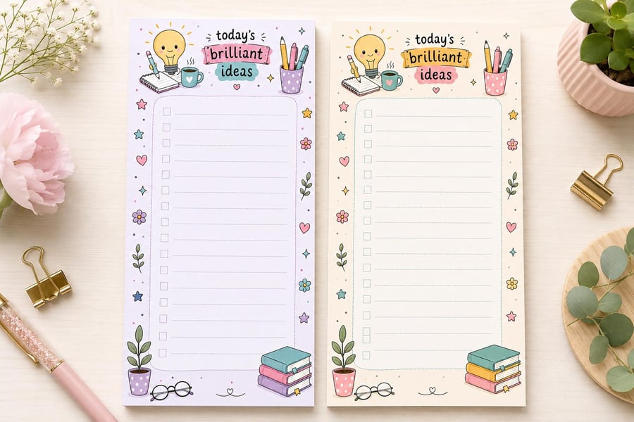Brilliant Ideas Notepad - Checklist To Do List Pad - 50 Pages (Optional Magnet)