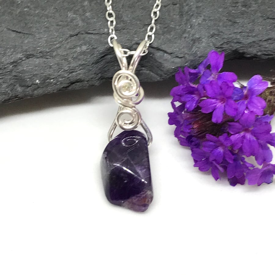 Amethyst Pendant, Sterling Silver, Gift For Her
