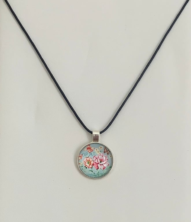 Shabby Chic Floral Glass Pendant Necklace. Design 3
