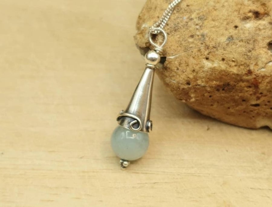 Aquamarine Cone pendant. March Birthstone jewellery