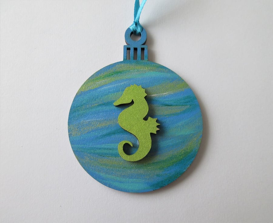 Seahorse Christmas Tree Bauble Hanging Decoration Underwater Ocean Scene