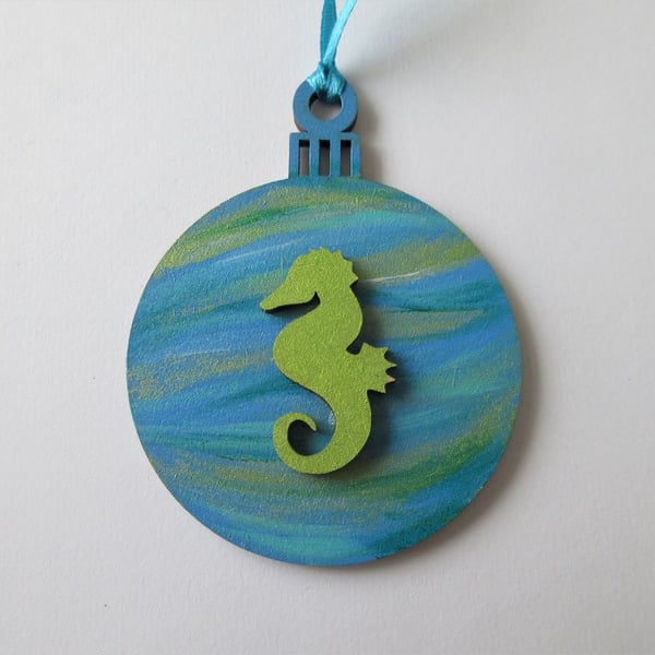 Seahorse Christmas Tree Bauble Hanging Decoration Underwater Ocean Scene