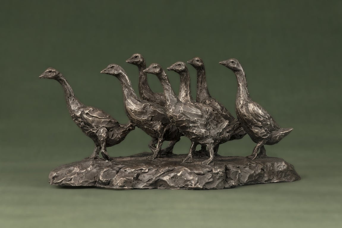 Gaggle of Geese Animal Statue Small Bronze Resin Sculpture