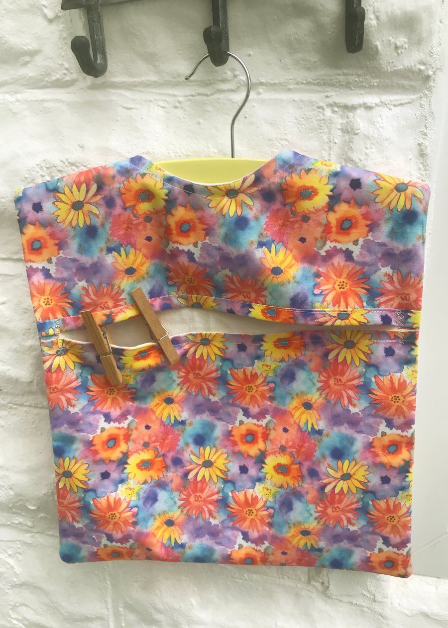 Yellow Floral Peg Bag, Lined Laundry Bag