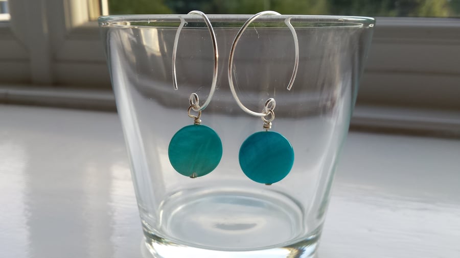 Turquoise Shell Disc and Hoop Earrings