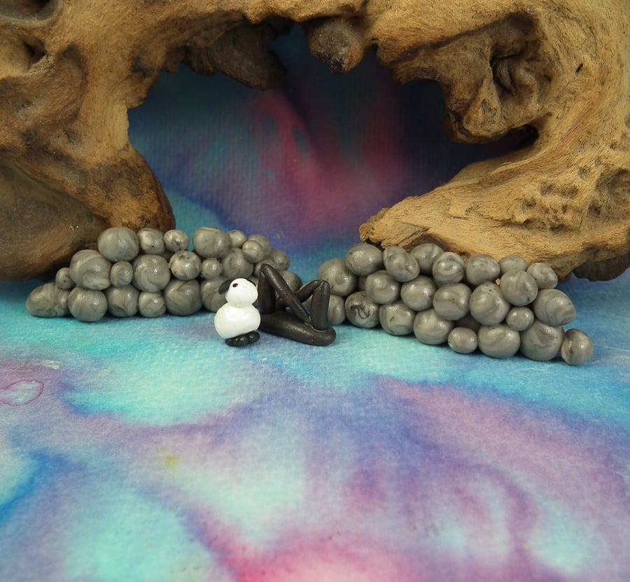 Two drystone walls with gate and lamb OOAK Sculpt