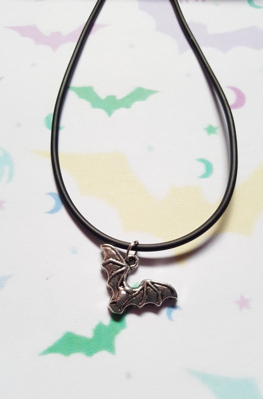 Bat Necklace (Black Rubber Cord) 